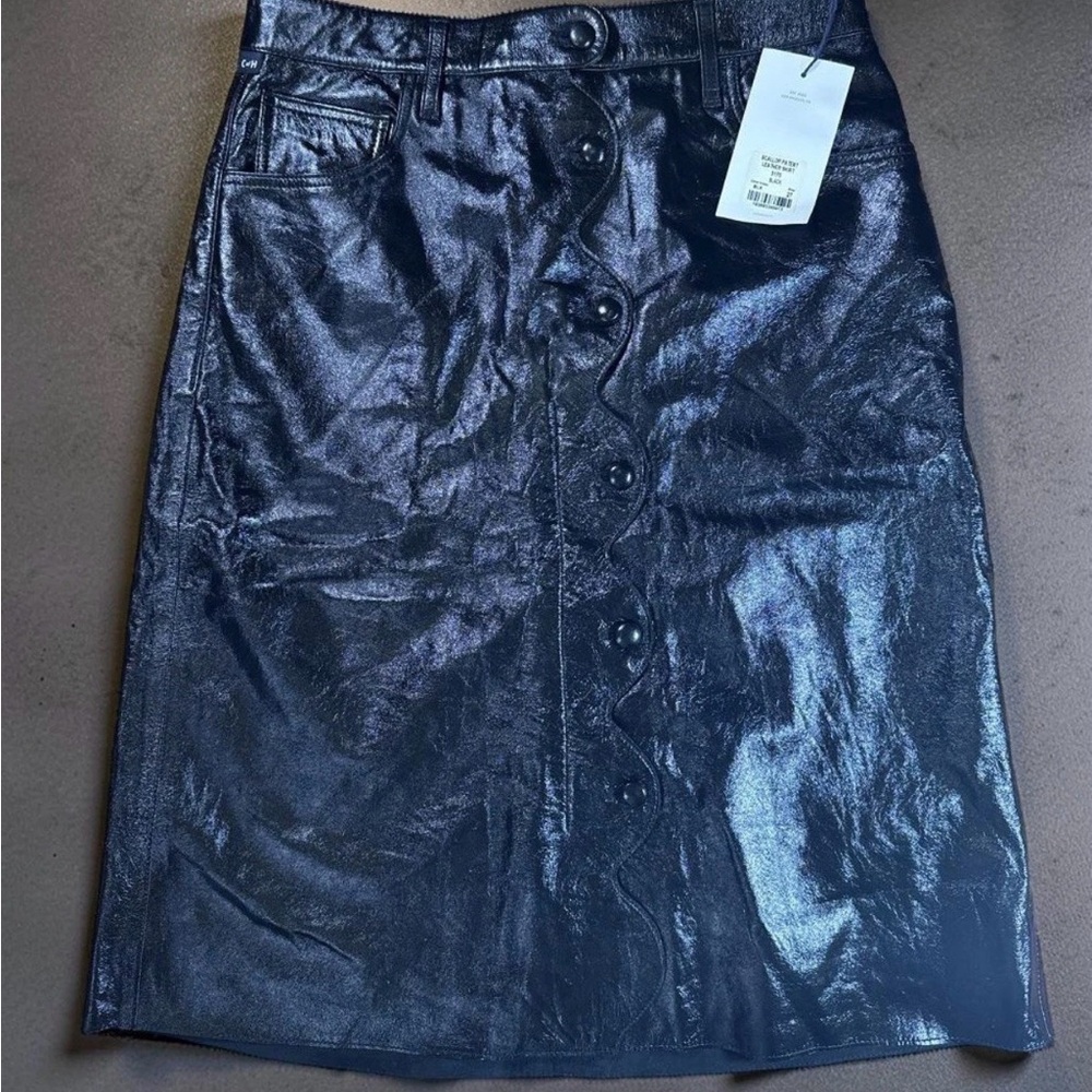 Citizens Of Humanity 'Scalloped' Black Leather Midi Skirt Size 27